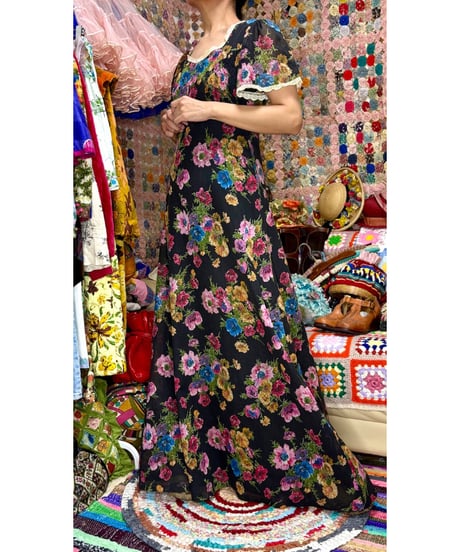 70s flower romantic dress