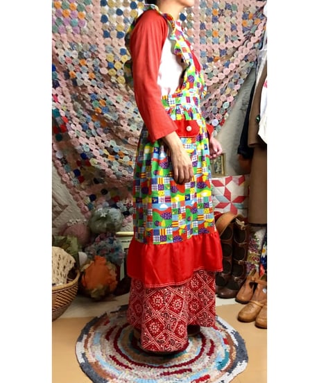 70s patchwork print apron dress