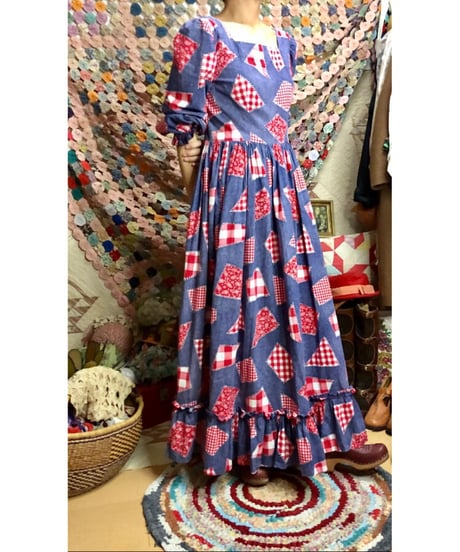 70s patch print dress