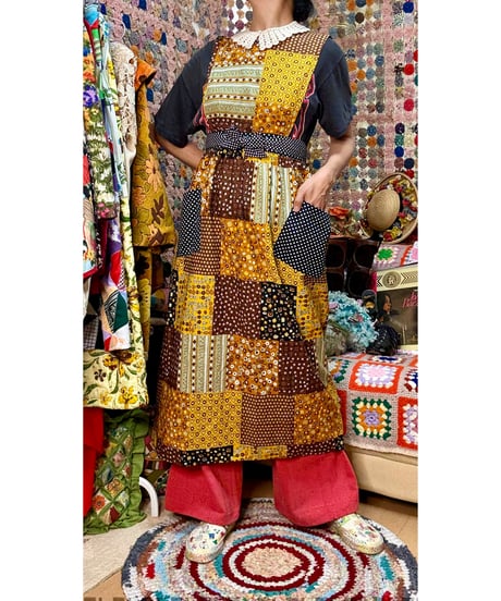 70s patchwork print apron dress