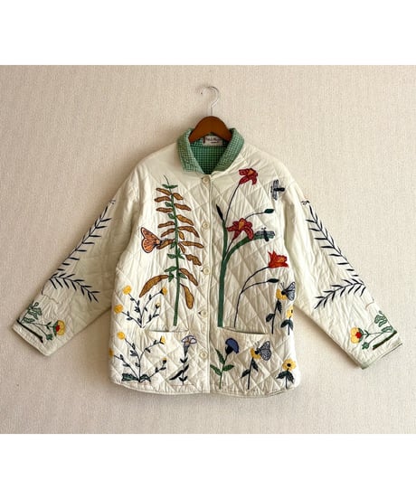 botanical embroidery quilted jacket