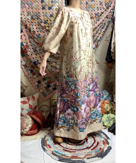 70's botanical flower print dress