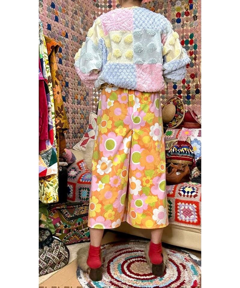 パンツ 80s dead stock flower pattern pants Hippie Daisy Flares - Bell Bottom Trousers - Floral Print