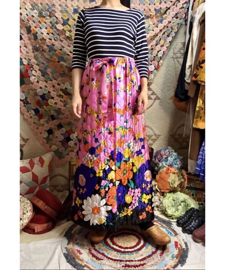 60's flower quilting skirt