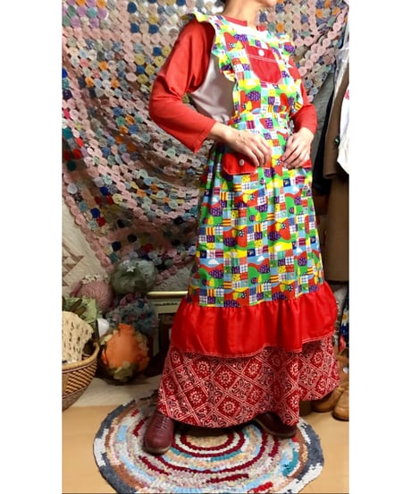 70s patchwork print apron dress