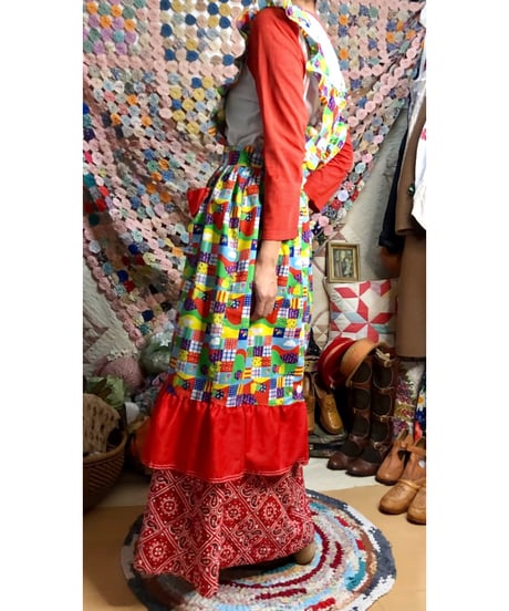 70s patchwork print apron dress
