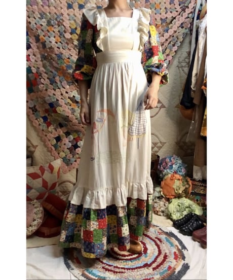 70's patchwork print apron dress