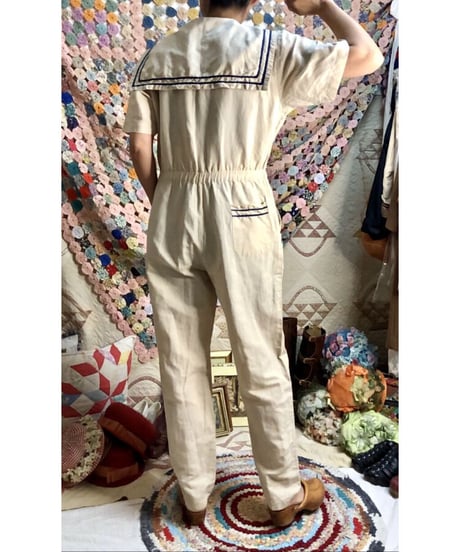 80's sailor collar jump suit