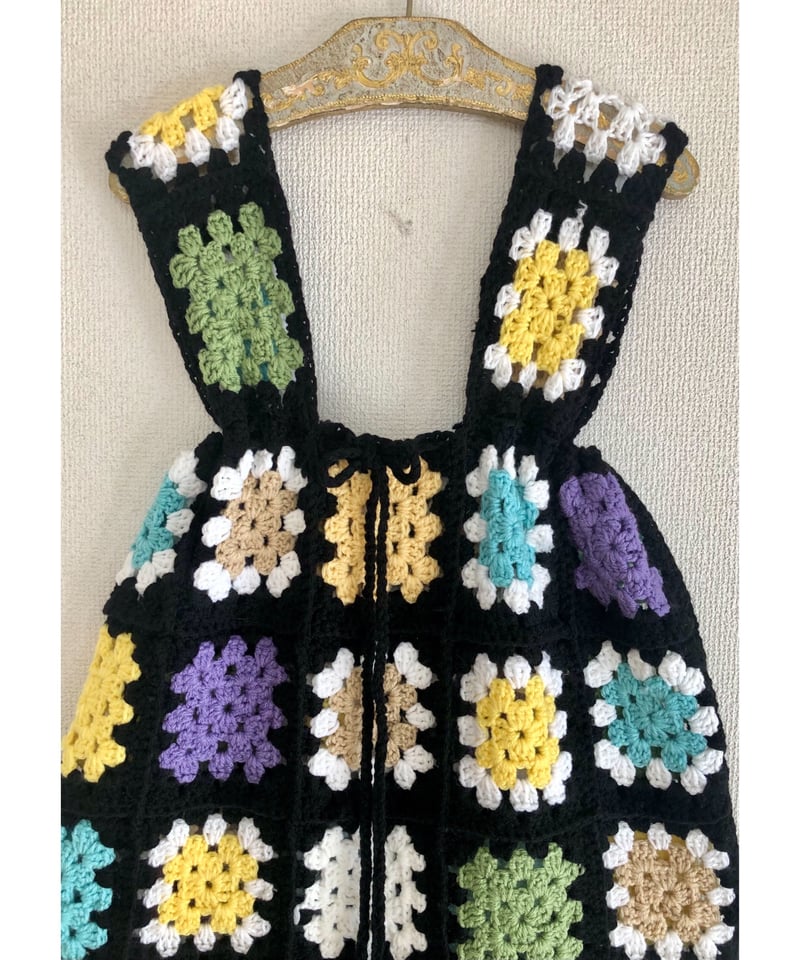 vintageグラニースクエア　ワンピース granny square one-piece black | Quilt