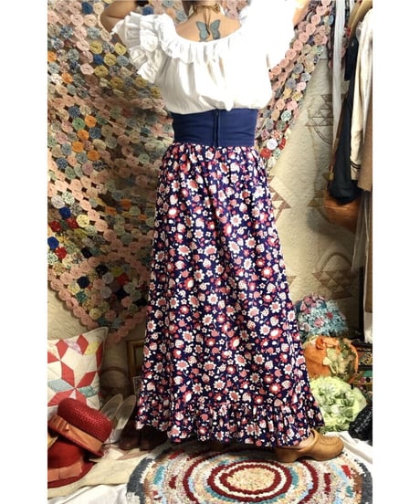 1960-70's pop flower print maxi skirt