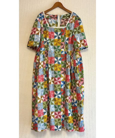 60-70s patchwork print dress