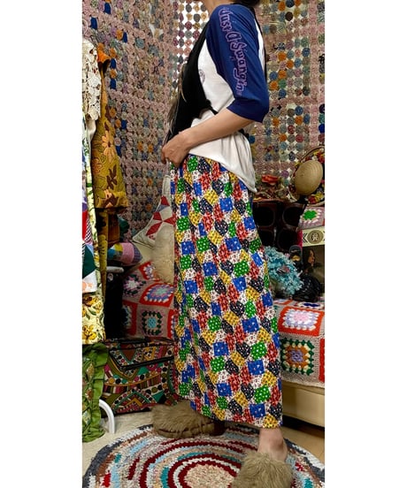 70s patchwork print wide leg pants