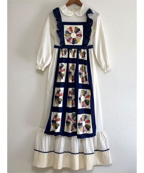 70s patchwork print apron dress
