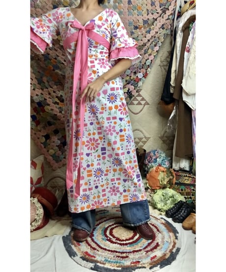 60-70's flower print cotton dress