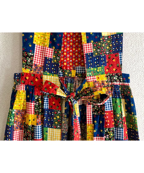 patchwork print apron dress