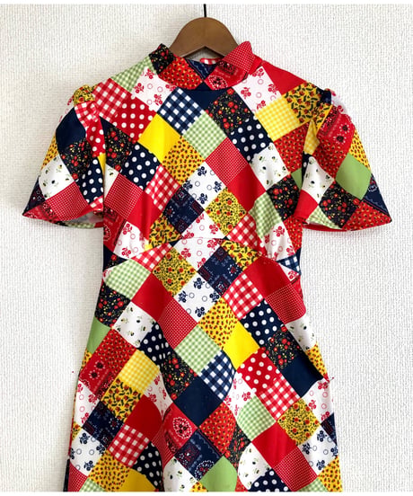 70's patchwork print dress