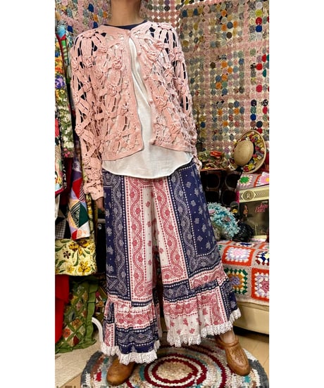 70s bandanna print wide leg pants