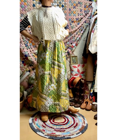 70s patchwork print quilted skirt