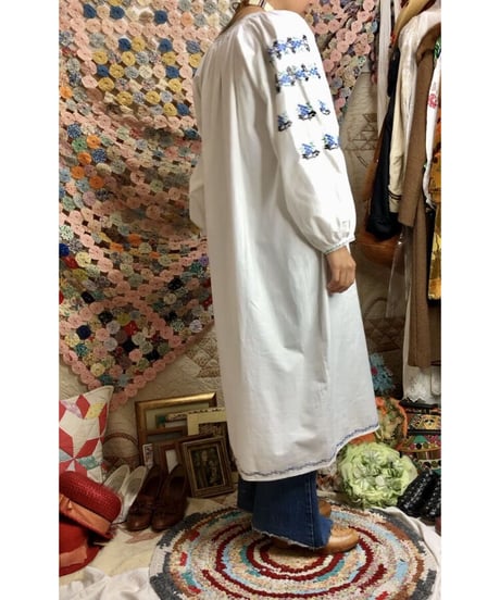 vintage ukrainian embroidered one-piece blue