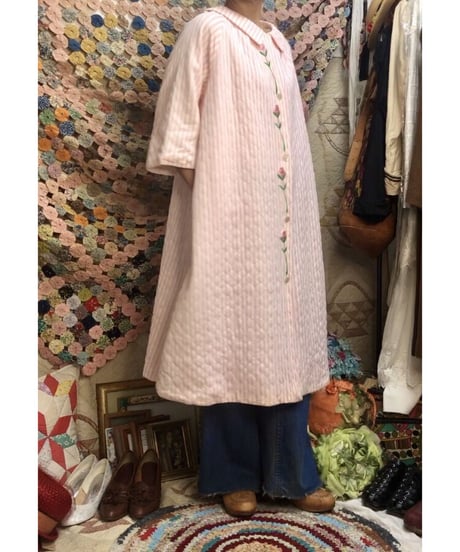 1960's quilting stripe & flower robe