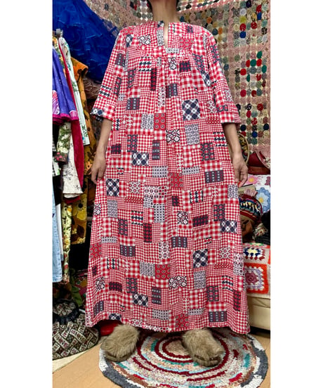 70s patchwork print dress