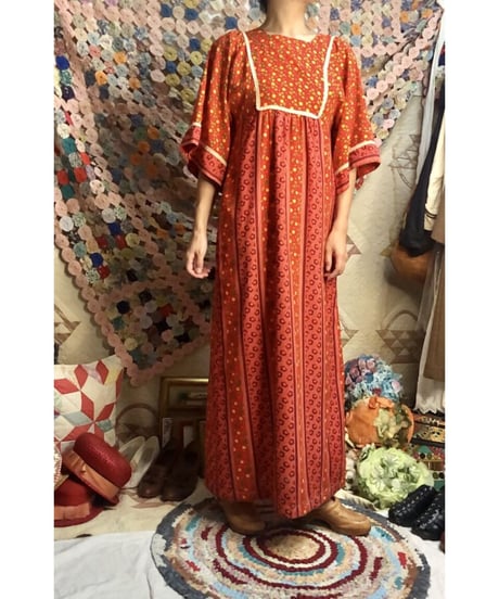 70's flower cotton one-piece