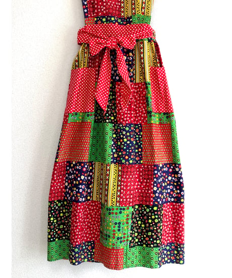70s patchwork print apron dress