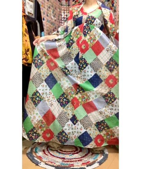 70s patchwork print dress