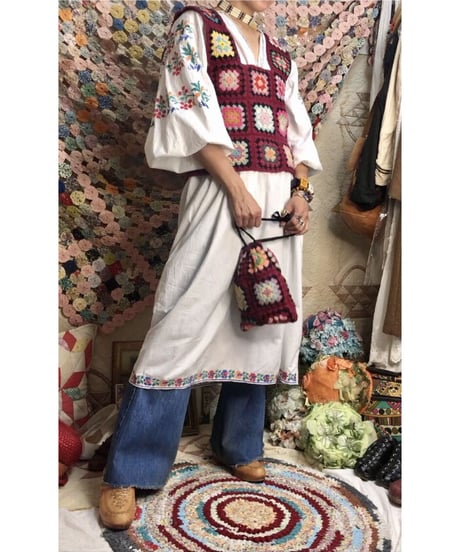 granny square vest and bag burgundy