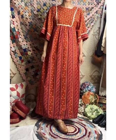 70's flower cotton one-piece