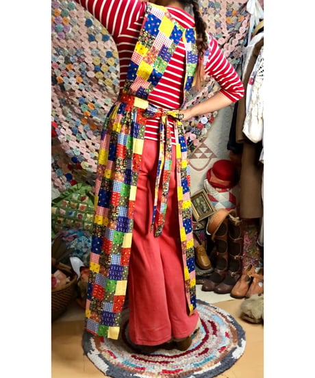 patchwork print apron dress
