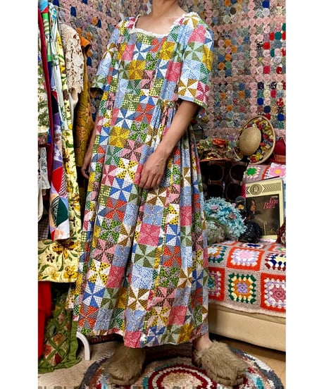 60-70s patchwork print dress