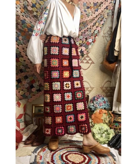 granny square skirt burgundy