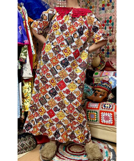 70s patchwork print dress
