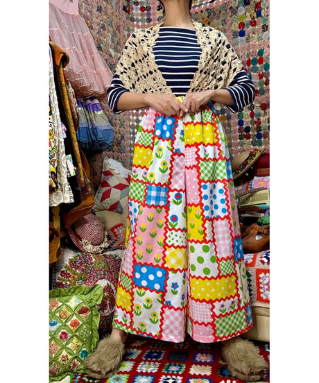 patchwork print super wide leg pants A（70s fabric）