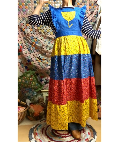 70s tiered apron dress