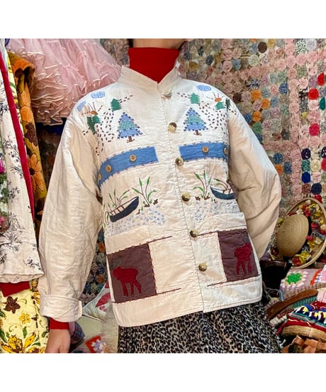 forest motif quilting jacket
