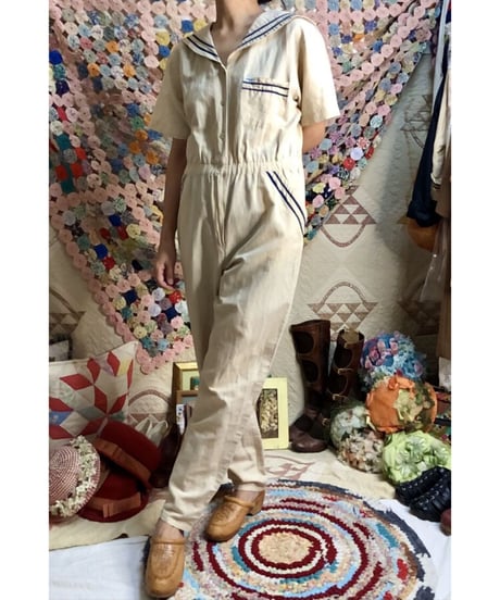 80's sailor collar jump suit