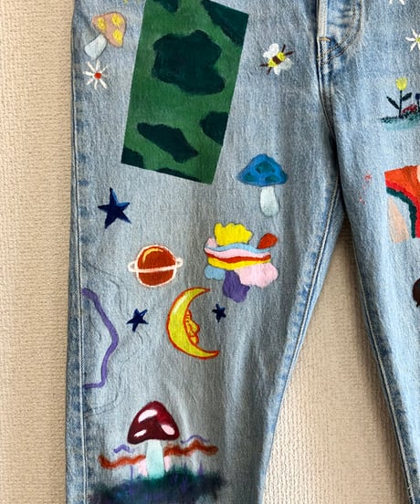 hand painted denim pants