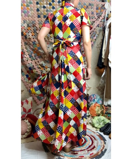 70's patchwork print dress