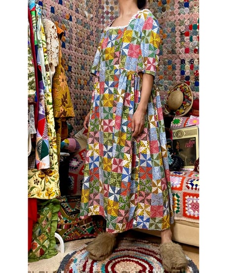 60-70s patchwork print dress