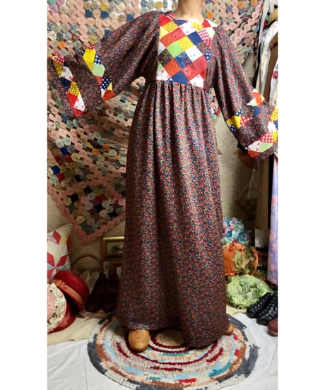 70's patchwork print dress