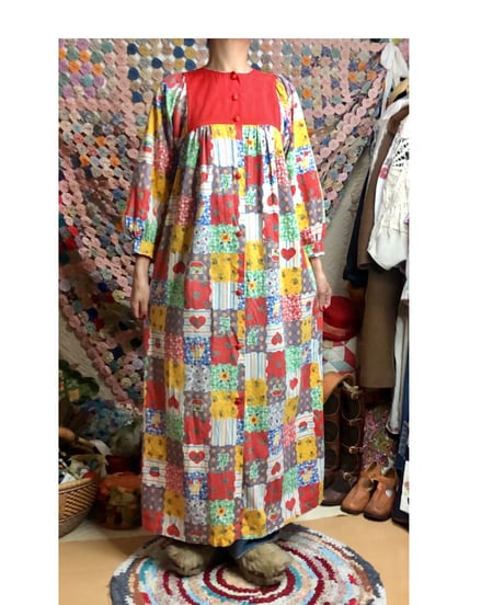 70s patchwork print dress