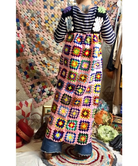 granny square one-piece peach