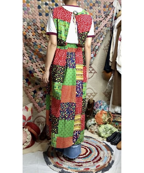 70's patchwork print apron dress