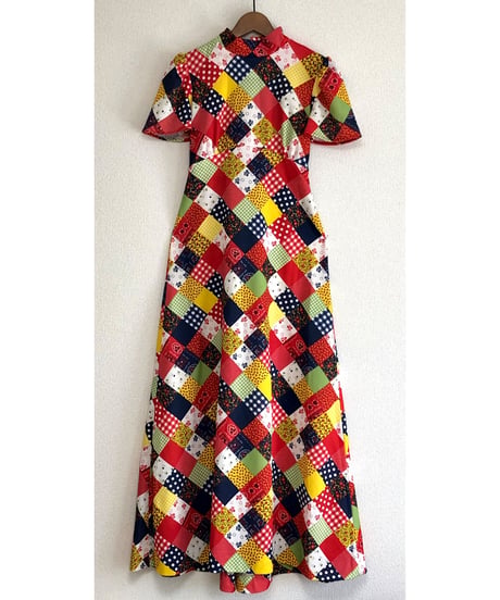 70's patchwork print dress