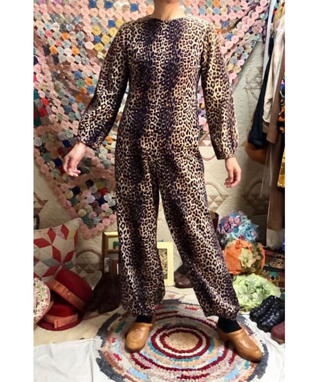70-80's corduroy leopard all-in-one