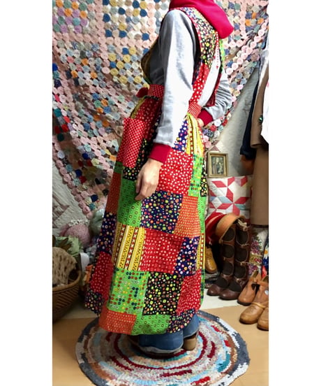 70s patchwork print apron dress