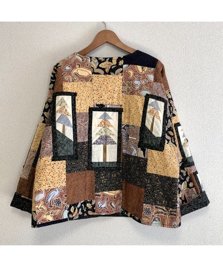 tree motif patchwork jacket