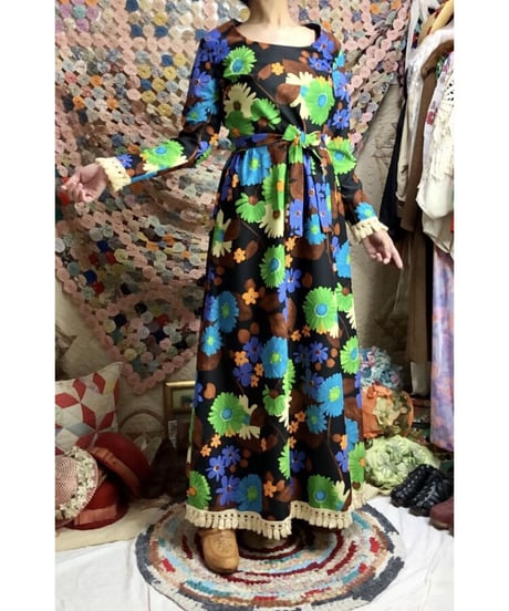 70s flower fringe dress